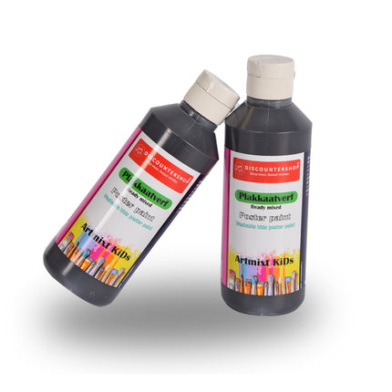 Premium Zwart Plakkaatverf Set 2x | Breedte 5cm |    Hoogte 16cm | Elk Fles 250 ml | Voor Kunstenaars en Beginners | Waterbasis en Afwasbaar | Geschikt voor Diverse Ondergronden