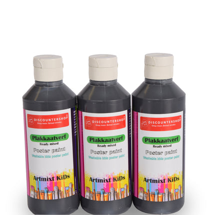 Zwarte Set Van 3 Plakkaatverf Set | 5cm x 16cm | Waterbasis | Ondoorzichtig | Voor Hout Canvas Karton Stof | Kunstenaarsverf voor Professioneel en Beginnend Gebruik | | Maximaal 250 ml Per Set  