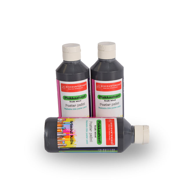 Zwarte Set Van 3 Plakkaatverf Set | 5cm x 16cm | Waterbasis | Ondoorzichtig | Voor Hout Canvas Karton Stof | Kunstenaarsverf voor Professioneel en Beginnend Gebruik | | Maximaal 250 ml Per Set  