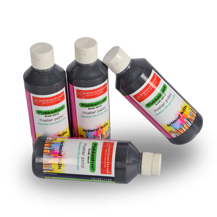 Duik in Creativiteit met Onze Zwarte Plakkaatverf Set 4x | Hoogte 16cm | Breedte 5cm | 250 ml Elk Set | Diverse Ondergronden Gebruik | Ideaal Voor Professionele En Beginners 