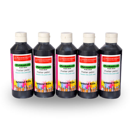 Set van 5 plakkaatverf voor volwassenen en kinderen - Uitwasbaar en weerbestendig - Kleur: zwart - Afmetingen: 16x5cm