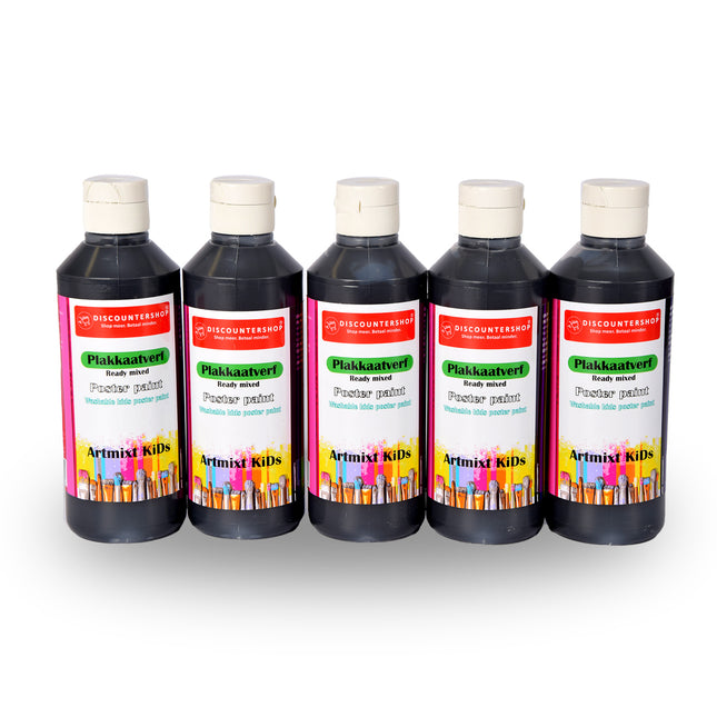 Set van 5 plakkaatverf voor volwassenen en kinderen - Uitwasbaar en weerbestendig - Kleur: zwart - Afmetingen: 16x5cm