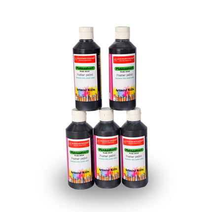 Set van 5 plakkaatverf voor volwassenen en kinderen - Uitwasbaar en weerbestendig - Kleur: zwart - Afmetingen: 16x5cm