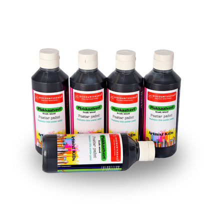 Set van 5 plakkaatverf voor volwassenen en kinderen - Uitwasbaar en weerbestendig - Kleur: zwart - Afmetingen: 16x5cm