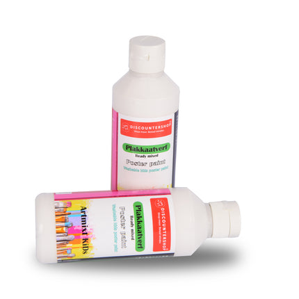 Witte Plakkaatverf Set Van 2 | 5 x 16 cm | 250 ml per fles | Artiesten Verf met Waterbasis | Ondoorzichtige Consistentie | Verouderingsbestendig | Ideaal voor  Posters en Schoolprojecten  