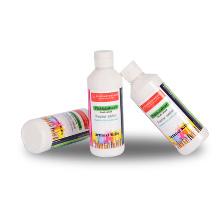 Witte Plakkaatverf Set 3x | Elke Set 250 ml | Verf op Waterbasis met Ondoorzichtige Consistentie | 5cm Breedte | 16cm Hoogte | Artiesten Verf met Doseeropening