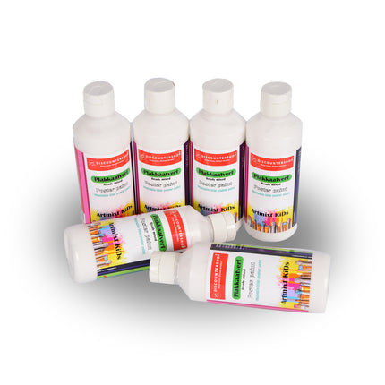 Plakkaatverf Set Van 6 Wit | Waterbasis Heldere & Ondoorzichtige Kleuren | 250 ml Per Fles | Hoog Gepigmenteerd en Lichtecht voor Kunstenaars Schilders | 5cm Breed |16cm Hoog 