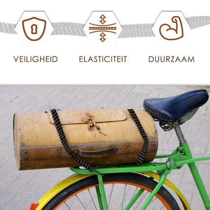 Universele Bagagedrager voor Fiets | 4 Stuks Set | Perfecte Fiets Snelbinders voor 26 Inch en 28 inch Wielen | Multifunctionele Rubberen Spanbanden voor Bagage | Stevig Snelbinders Met Haak 