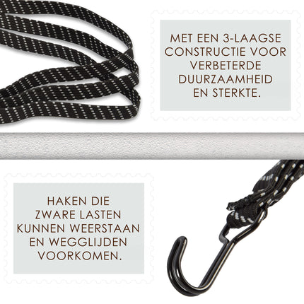 Universele Bagagedrager voor Fiets | 4 Stuks Set | Perfecte Fiets Snelbinders voor 26 Inch en 28 inch Wielen | Multifunctionele Rubberen Spanbanden voor Bagage | Stevig Snelbinders Met Haak 
