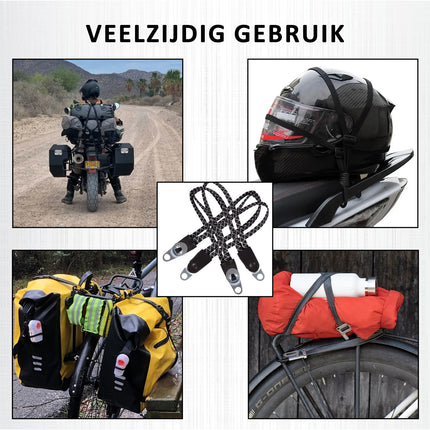 Snelbinder Spinbinder Fiets – Zwarte Bagagespin met Metalen Haken – Verstelbare en Sterke Fietsspin voor Motor, Fiets & Scooter – 55cm x 3cm