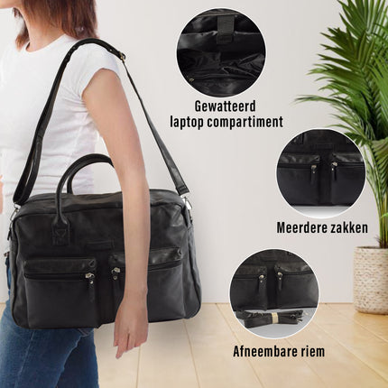 Laptoptas Western Bag - 13 Inch Laptopvak - School & Werk - Hand & Schoudertas - Zwart - Verstelbare en Afneembare Schouderriem - Voor Universiteit & Kantoor - Dames en Heren