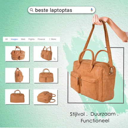 Laptoptas Westernbag- 13 Inch Laptopcompartiment - Camel Kleur - Handtas & Schoudertas - Voor Werk, School & Universiteit - Verstelbare en Afneembare Schouderband
