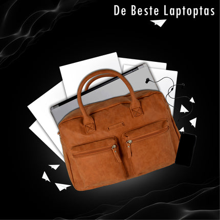 Laptoptas Westernbag- 13 Inch Laptopcompartiment - Camel Kleur - Handtas & Schoudertas - Voor Werk, School & Universiteit - Verstelbare en Afneembare Schouderband