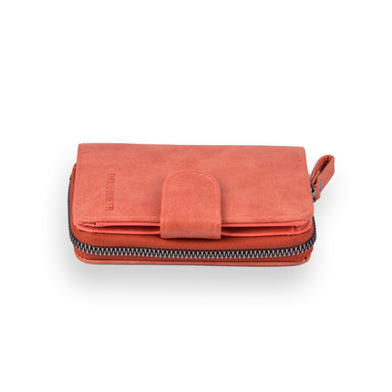 Enrico Benetti Stijlvolle Oranje Damesportemonnee - Polyester - 8 Vakken inclusief Muntenvak - 6 Creditcardvakjes - Afmetingen 9.5cm x 3cm x 13.5cm