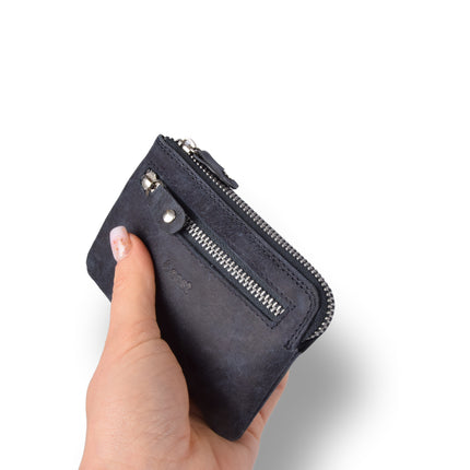  Portemonee met sleutelring & pasjehouder - dames & heren | rfid auto accessoires |navy echt leren portemonnee | 4 pasjeshouder en 2 sleutelring | 12.5x8x1cm  