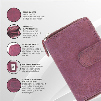 Portemonnee Heren & Dames - Paars Portemonnee met Rits - RFID Anti-Skim - Leren Portemonnee met 7 Kaarthouder, Munt- & Briefgeldvak - Perfect Kerstcadeau - 13.5x10cm
