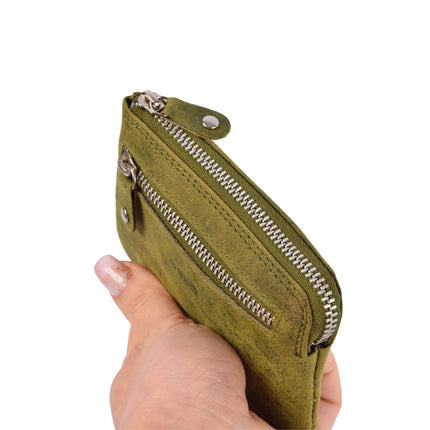 Sleutelhanger portemonnee | unisex - rfid bescherming | mini portemonnee met rits & pasjehouder | 4 kaartsleuven & 2 sleutelring | 12.5x8x1cm -olive 