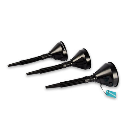 3x Zwarte Trechterset | 2-in-1 flexibel | met uitneembaar filter |  geschikt voor olie en brandstof | 17cm*14cm 