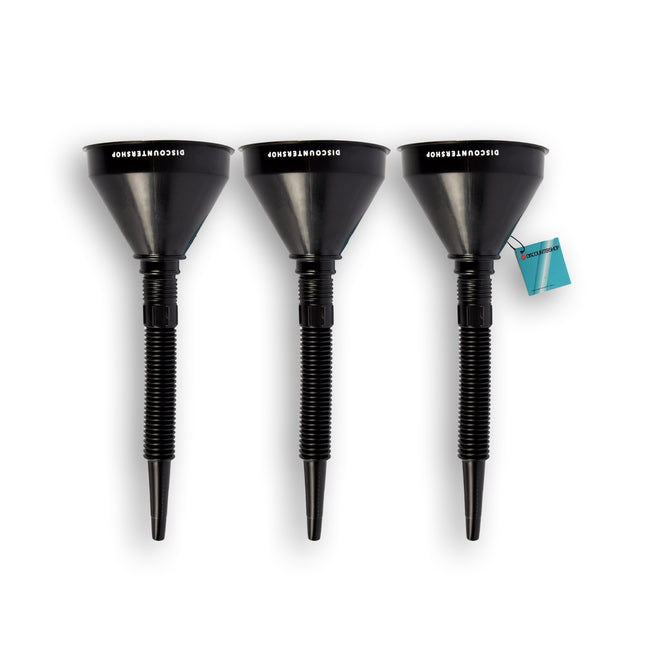 3x Zwarte Trechterset | 2-in-1 flexibel | met uitneembaar filter |  geschikt voor olie en brandstof | 17cm*14cm 