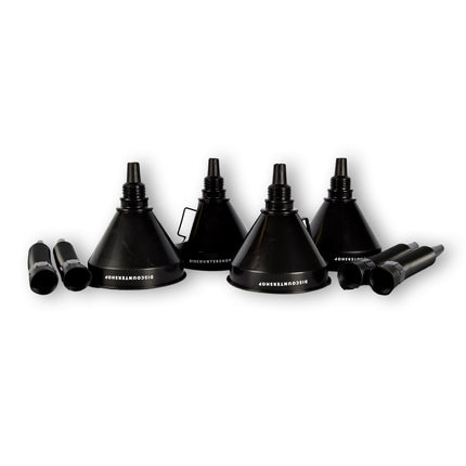4x Zwarte Trechterset | 2-in-1 flexibel | met uitneembaar filter | geschikt voor olie en brandstof | 17cm*14cm 