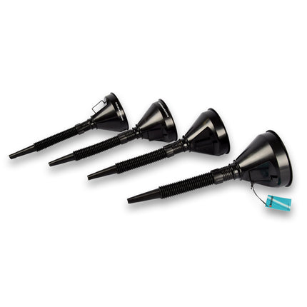 4x Zwarte Trechterset | 2-in-1 flexibel | met uitneembaar filter | geschikt voor olie en brandstof | 17cm*14cm 