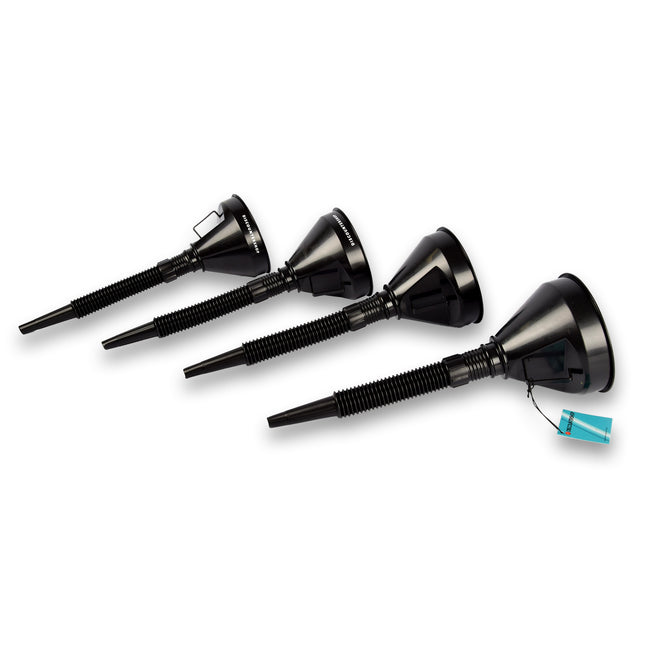 4x Zwarte Trechterset | 2-in-1 flexibel | met uitneembaar filter | geschikt voor olie en brandstof | 17cm*14cm 