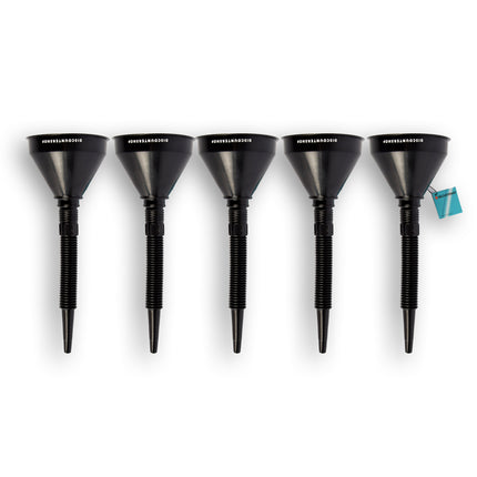 5x Zwarte Trechterset | 2-in-1 flexibel | met uitneembaar filter | geschikt voor olie en brandstof | 17cm*14cm 