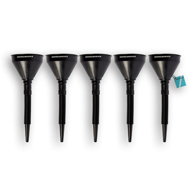 5x Zwarte Trechterset | 2-in-1 flexibel | met uitneembaar filter | geschikt voor olie en brandstof | 17cm*14cm 