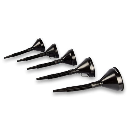 5x Zwarte Trechterset | 2-in-1 flexibel | met uitneembaar filter | geschikt voor olie en brandstof | 17cm*14cm 