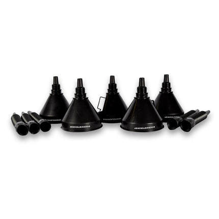 5x Zwarte Trechterset | 2-in-1 flexibel | met uitneembaar filter | geschikt voor olie en brandstof | 17cm*14cm 