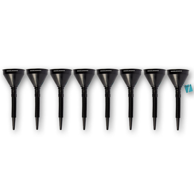 8x Zwarte Trechterset | 2-in-1 flexibel |met uitneembaar filter |  geschikt voor olie en brandstof | 17cm*14cm 
