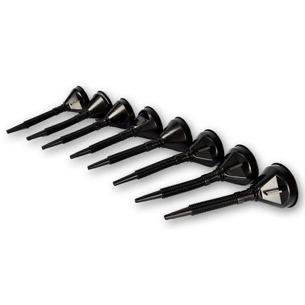 8x Zwarte Trechterset | 2-in-1 flexibel |met uitneembaar filter |  geschikt voor olie en brandstof | 17cm*14cm 