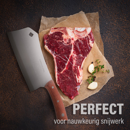 Hoogwaardig Hakmes Set - RVS en Hout - Zilver & Bruin - 2 Stuks - 859g - 33cmx10cm