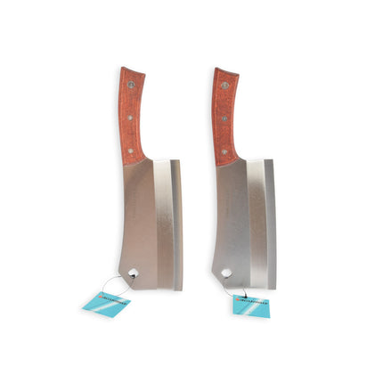 Kwalitatieve Hakmes en Koksmes Combo - RVS, Hout, Zilver & Bruin, 2 stuks, 922g, Breedte 10cm, Lengte 33cm