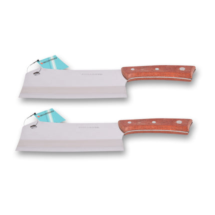 Kwalitatieve Hakmes en Koksmes Combo - RVS, Hout, Zilver & Bruin, 2 stuks, 922g, Breedte 10cm, Lengte 33cm