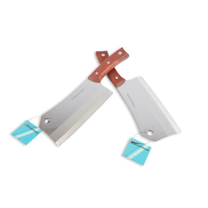 Kwalitatieve Hakmes en Koksmes Combo - RVS, Hout, Zilver & Bruin, 2 stuks, 922g, Breedte 10cm, Lengte 33cm