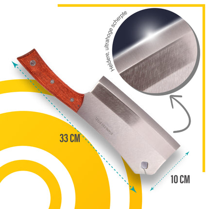 Kwalitatieve Hakmes en Koksmes Combo - RVS, Hout, Zilver & Bruin, 2 stuks, 922g, Breedte 10cm, Lengte 33cm