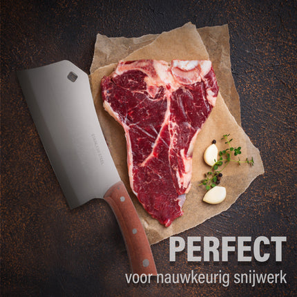Kwalitatieve Hakmes en Koksmes Combo - RVS, Hout, Zilver & Bruin, 2 stuks, 922g, Breedte 10cm, Lengte 33cm