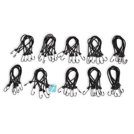 10 set x 6stuks | Mini | Snelbinder | Spanelastiek met haak | solide en stevig | zwart | Spinbinder | Sjorbanden | 20cm length