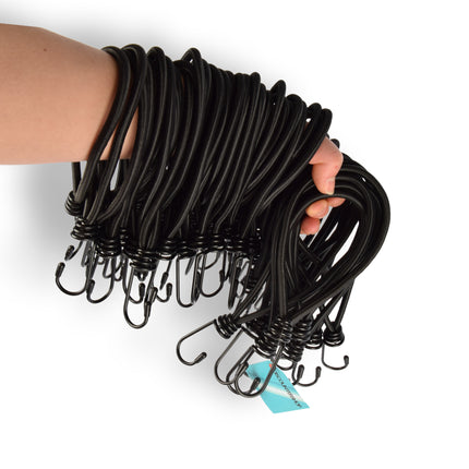 10 set x 6stuks | Mini | Snelbinder | Spanelastiek met haak | solide en stevig | zwart | Spinbinder | Sjorbanden | 20cm length