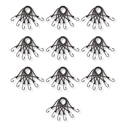 10 set x 6stuks | Mini | Snelbinder | Spanelastiek met haak | solide en stevig | zwart | Spinbinder | Sjorbanden | 20cm length