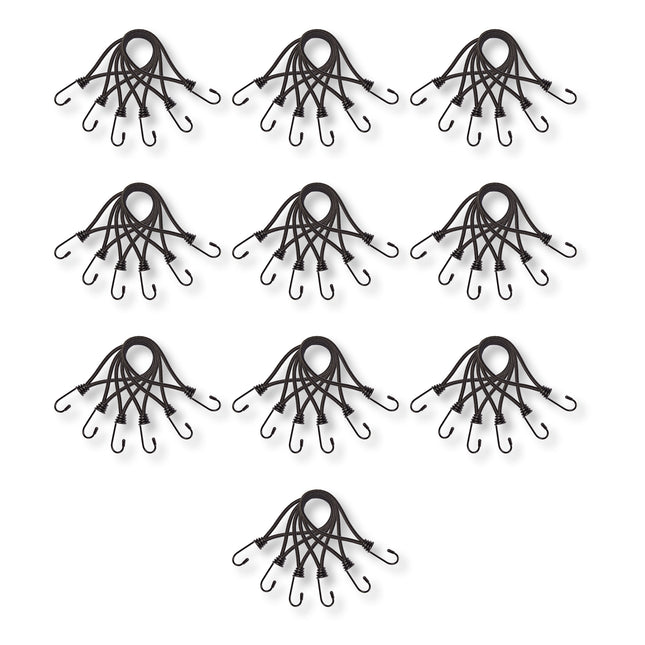 10 set x 6stuks | Mini | Snelbinder | Spanelastiek met haak | solide en stevig | zwart | Spinbinder | Sjorbanden | 20cm length