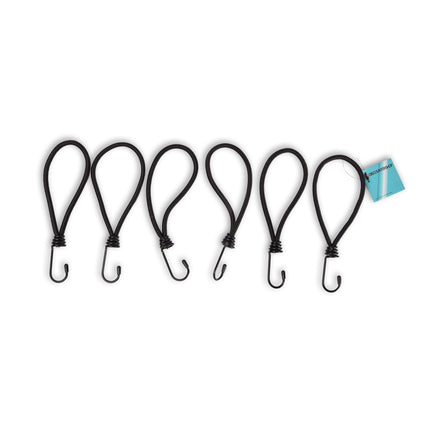 6 stuks | Mini Snelbinder | Spanelastiek met haak | solide en stevig | zwart | Spinbinder | Sjorbanden | 20cm length