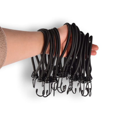 18 Stuks | Mini Snelbinder | Spanelastiek Met Haak | Solide En Stevig | Zwart | Spinbinder | Sjorbanden | 20Lm Length