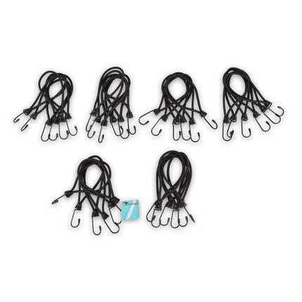 6 set x 6 stuks | Mini | Snelbinder | Spanelastiek met haak | solide en stevig | zwart | Spinbinder | Sjorbanden | 20cm length