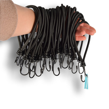 6 set x 6 stuks | Mini | Snelbinder | Spanelastiek met haak | solide en stevig | zwart | Spinbinder | Sjorbanden | 20cm length