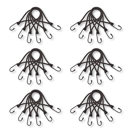 6 set x 6 stuks | Mini | Snelbinder | Spanelastiek met haak | solide en stevig | zwart | Spinbinder | Sjorbanden | 20cm length