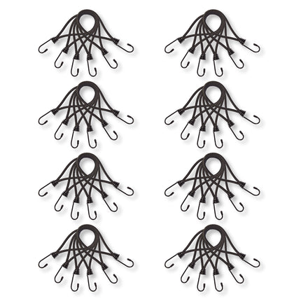 8 set x  6 stuks | Mini | Snelbinder | Spanelastiek met haak | solide en stevig | zwart | Spinbinder | Sjorbanden | 20cm length
