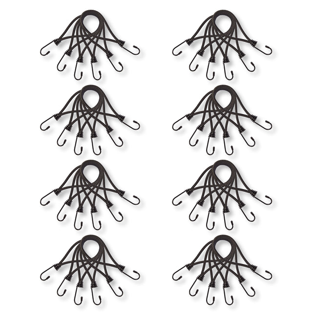 8 set x  6 stuks | Mini | Snelbinder | Spanelastiek met haak | solide en stevig | zwart | Spinbinder | Sjorbanden | 20cm length