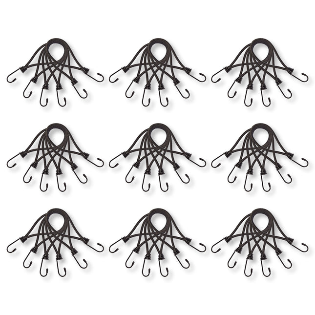 9 Sets | Mini Snelbinder | Spanelastiek Met Haak | Solide En Stevig | Zwart | Spinbinder | Sjorbanden | 20cm Length